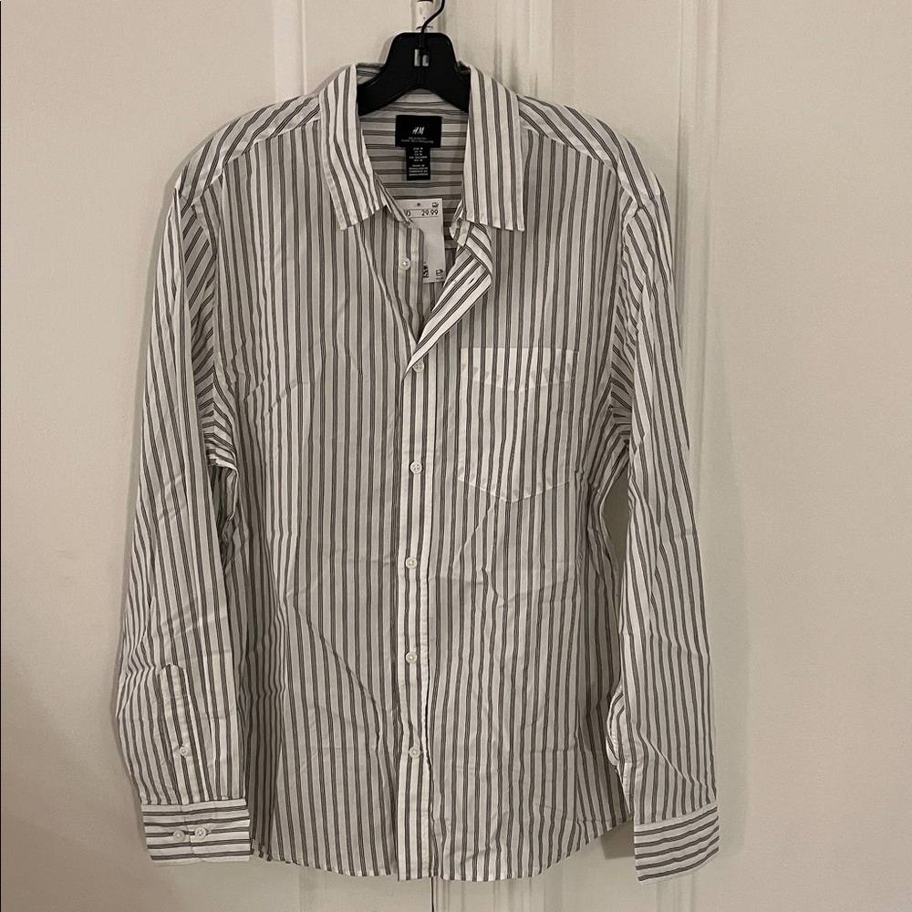 H&M White and Gray Striped Casual Shirt